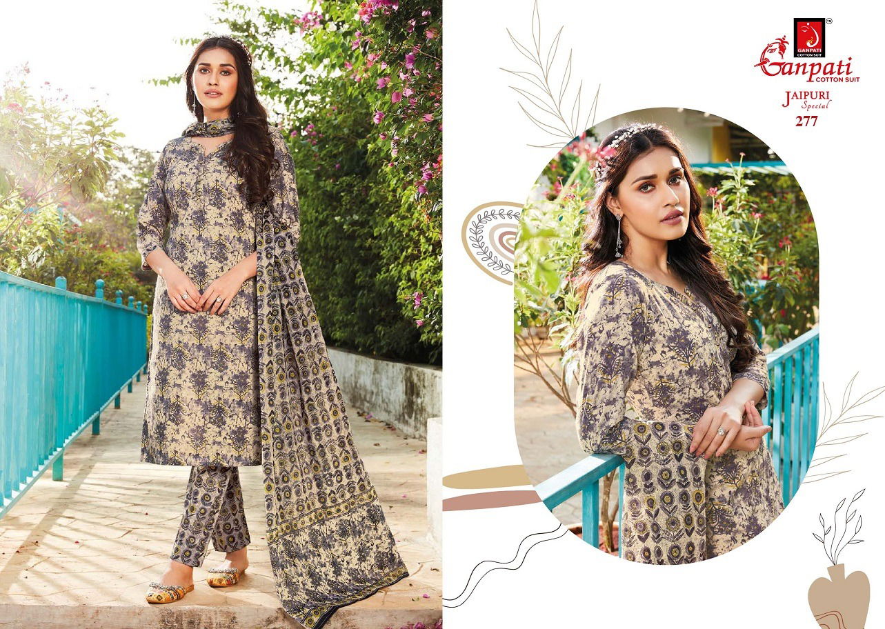 Jaipuri Vol 12 By Ganpati Cotton Printed Kurti With Bottom Dupatta Wholesale Shop In Surat
